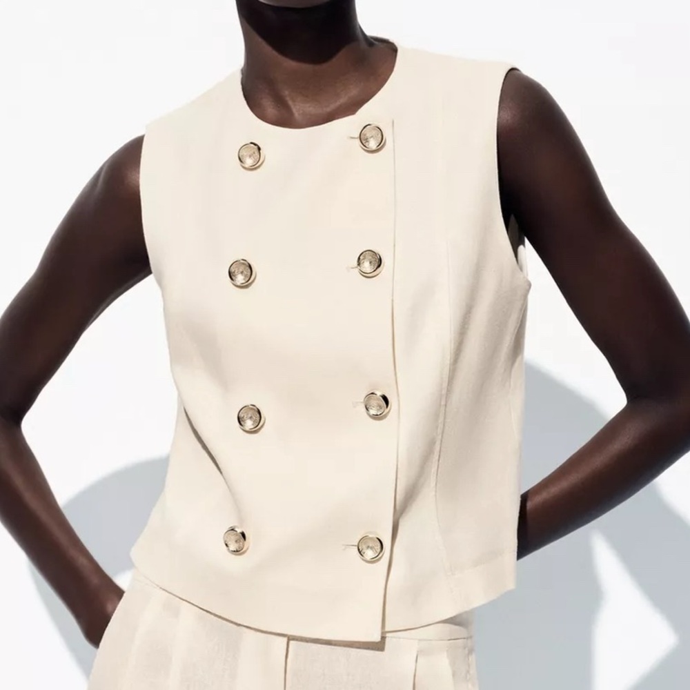 Zara Cream Sleeveless Top with Gold Buttons